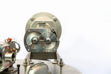 Close up cross section show detail inside of  High technology and quality screw vacuum pump for industrial with copy space