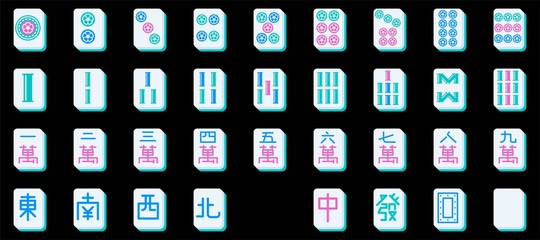 mahjong tiles set, vector illustration flat design - obrazy, fototapety, plakaty