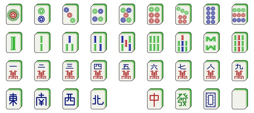 Mahjong Tiles Set, Vector Illustration Flat Design