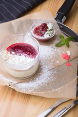 Cheese cake decorated with mint leaf