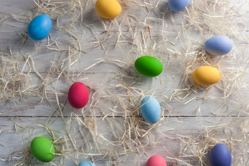 Easter background with painted eggs