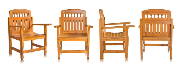 set of antique wooden chair isolated on white background