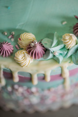 detail close up a birthday wedding decorated cake 