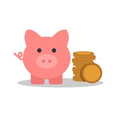 Piggy bank and coins icon or sign
