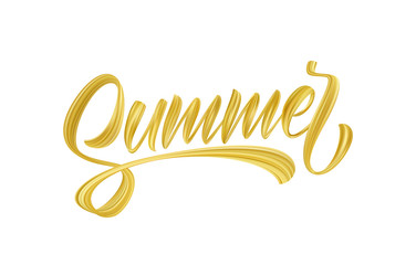 Obraz na płótnie Canvas Vector illustration: Handwritten brush stroke golden acrylic paint lettering of Summer on white background