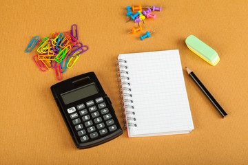 School supplies on paper background