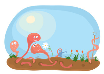 vector illustration smiling earthworms rejoice that spring has come . fun gardening