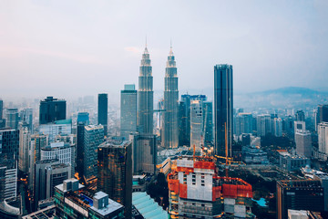 City of Kuala Lumpur, Malaysia with blue tones and contrast.