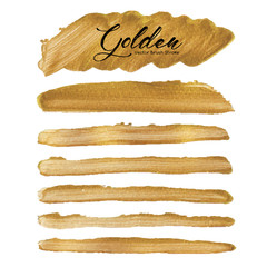 Golden vector brush stroke, Gold texture paint stain, Vector illustration.