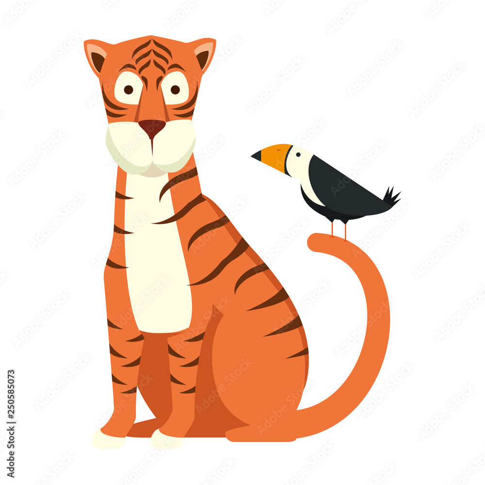 Poster african tiger with toucan