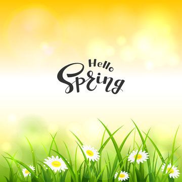 Orange Nature Background and Lettering Hello Spring