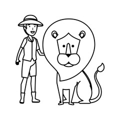 man worker of zoo with lion