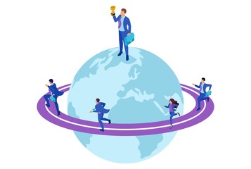 Isometric Businessman Top of the World, Leadership