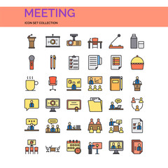 Meeting Icons Set. UI Pixel Perfect Well-crafted Vector Thin Line Icons. The illustrations are a vector.