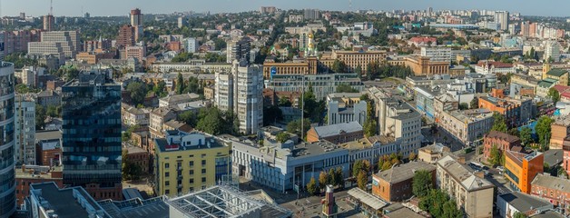 Picture, panoramic photo wallpapers landscape top view spring city Dnieper, Ukraine