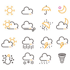 3色の線画の天気予報　アイコン　黒基調