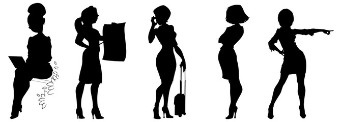 Vector illustration silhouettes of business girls on white background