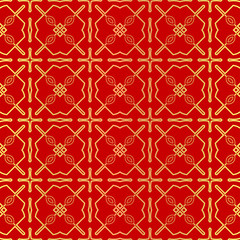 Fototapeta premium Luxury Stylish Geometry Seamless Pattern Art Deco Background. Texture For Wallpaper, Invitation. Vector Illustration. red gold color