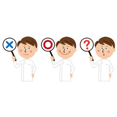 Obraz premium ポップな介護士の男性が〇×？