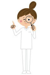 ポップな介護士の女性が拡大と指差し