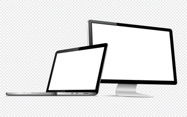 Responsive web design computer display with laptop isolated on transparent background