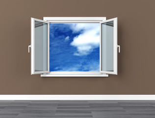 open window sky clouds freedom dream vision serene