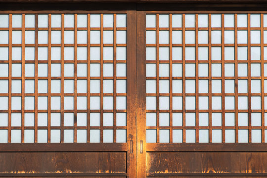 Old style traditional Japanese door made from wooden and paper.