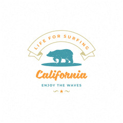 Surfing typography slogan and bear on surf vector illustration.