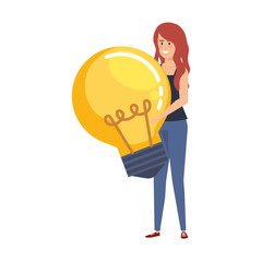 casual businesswoman lifting bulb