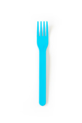 blue plastic fork on isolated white background