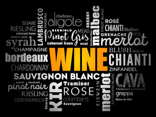 WINE VARIETALS Types word cloud collage, concept background