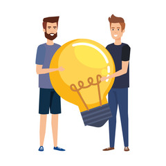 young businessmen lifting bulb