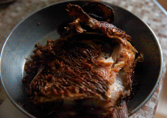 cooked salted fish in the pan