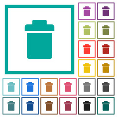 Single trash flat color icons with quadrant frames