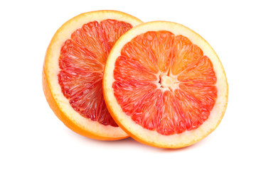 Fototapeta na wymiar Red blood orange fruit with slices isolated on white background