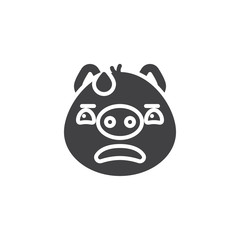 Piggy face with sweat emoticon vector icon. filled flat sign for mobile concept and web design. Worried piggy face emoji glyph icon. Pig year zodiac symbol, logo illustration. Pixel perfect vector