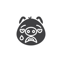 Crying piggy face emoticon vector icon. filled flat sign for mobile concept and web design. Cry face emoji glyph icon. Pig year zodiac symbol, logo illustration. Pixel perfect vector graphics