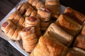 Homemade puff pastry with wienerwurst