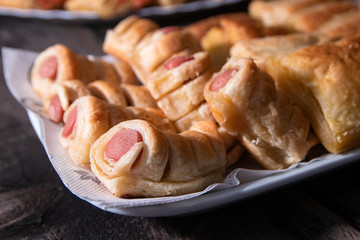 Homemade puff pastry with wienerwurst