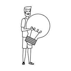 casual businessman lifting bulb