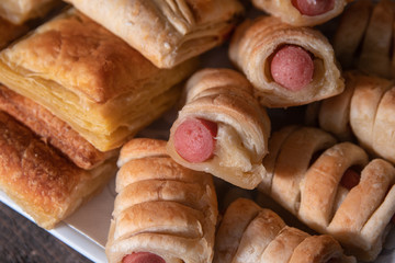 Homemade puff pastry with wienerwurst