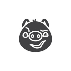 Piggy sly face emoticon vector icon. filled flat sign for mobile concept and web design. Sassy face emoji glyph icon. Pig year zodiac symbol, logo illustration. Pixel perfect vector graphics
