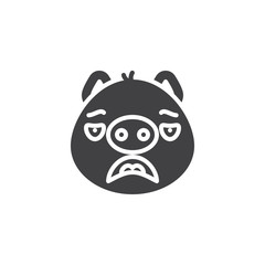 Piggy sad face emoticon vector icon. filled flat sign for mobile concept and web design. Frustrated face emoji glyph icon. Pig year zodiac symbol, logo illustration. Pixel perfect vector graphics