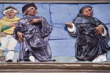 Naklejka premium Detail of portal frieze of the Ospedale del Ceppo, Pistoia, Italy