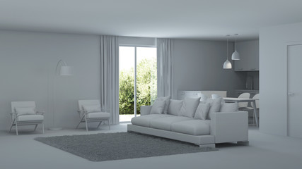 Fototapeta na wymiar Modern house interior. Repairs. Gray interior. 3D rendering.