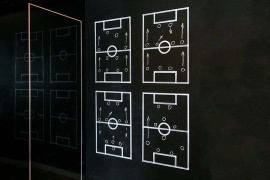 Soccer or football plan on blackboard with tactics strategy