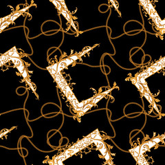 Baroque seamless pattern with chains. Vector geometric patch for print, fabric, scarf.