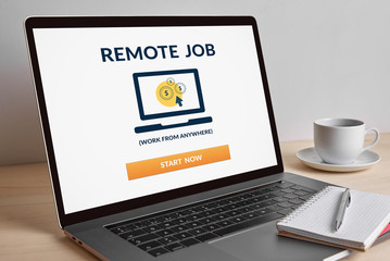 Remote job concept on modern laptop computer screen