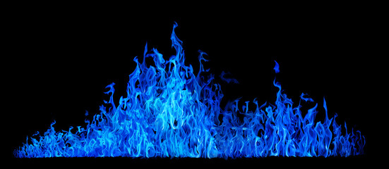 long blue flame isolated on black