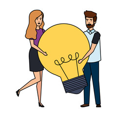 young business couple with bulb light